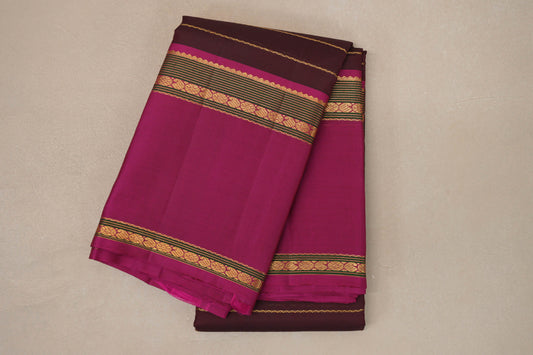 Dark Maroon with Deep Pink Rettai Pettu Borders Vintage Kanjivaram Silk Saree