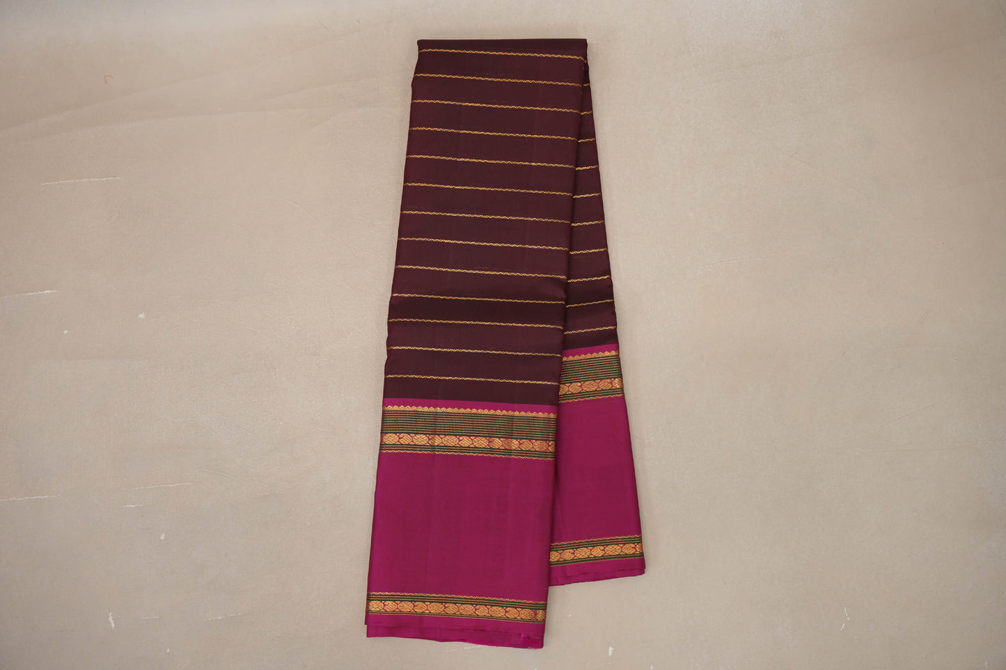 Dark Maroon with Deep Pink Rettai Pettu Borders Vintage Kanjivaram Silk Saree by Shreenivas Silks PSSR019181