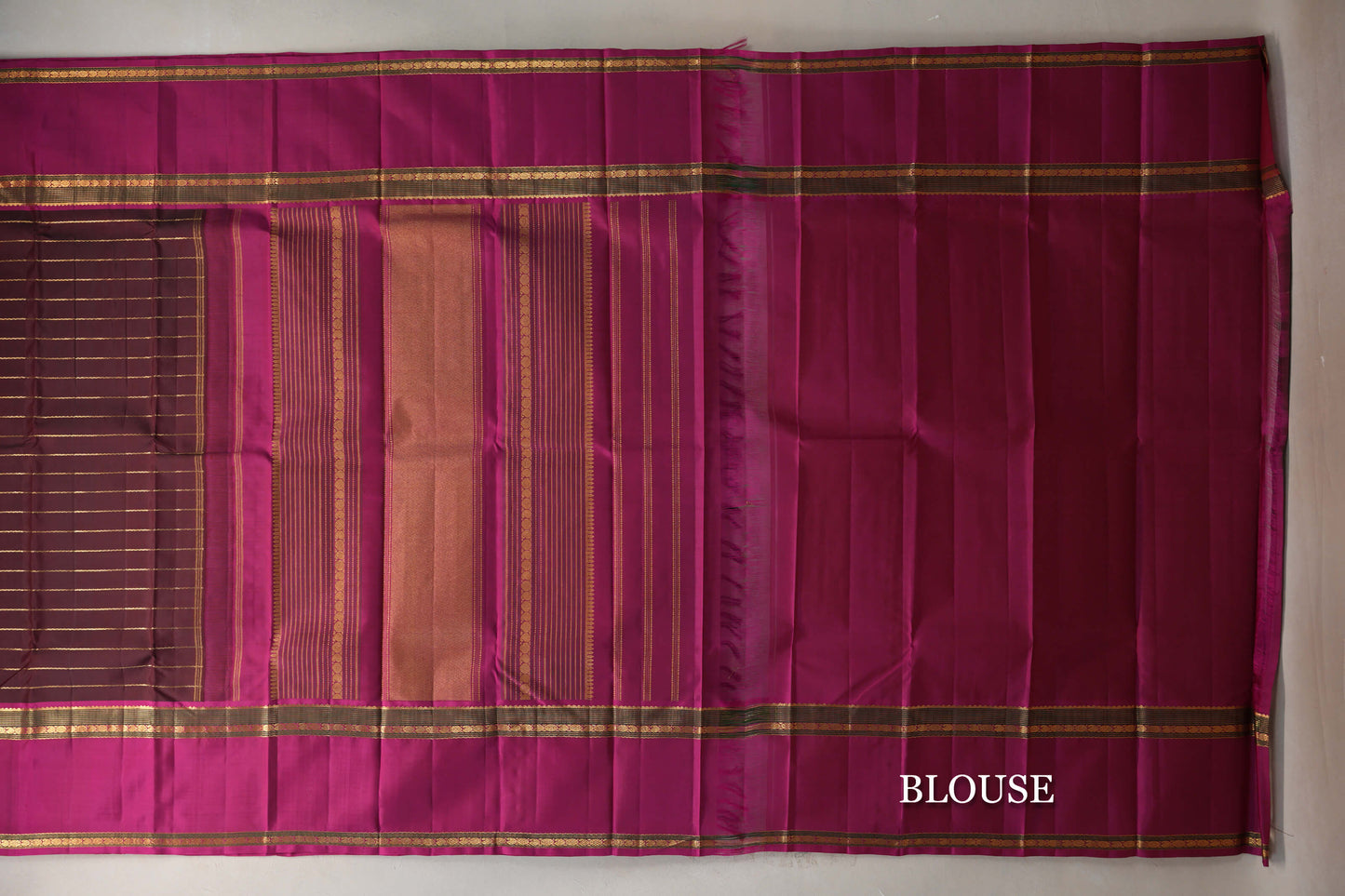 Dark Maroon with Deep Pink Rettai Pettu Borders Vintage Kanjivaram Silk Saree by Shreenivas Silks PSSR019181