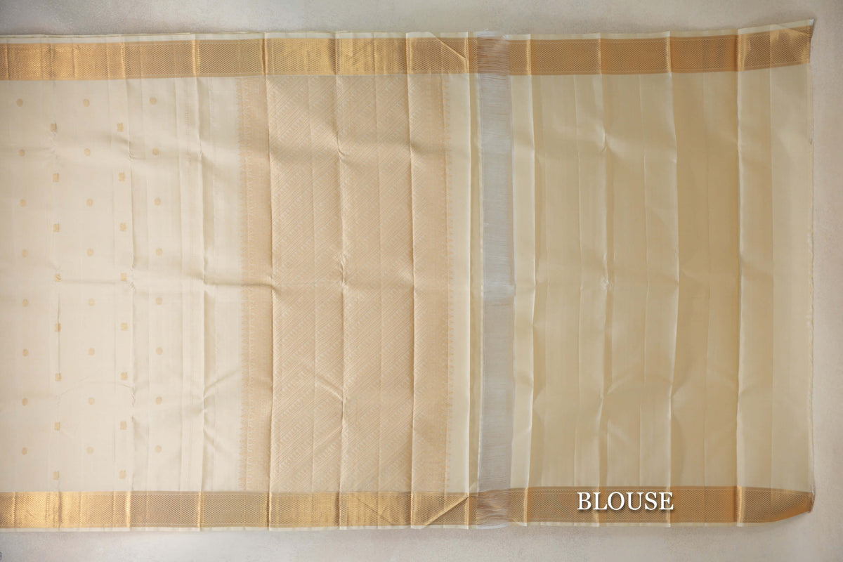 Cream Vintage Kanjivaram Silk Saree by Shreenivas Silks blouse