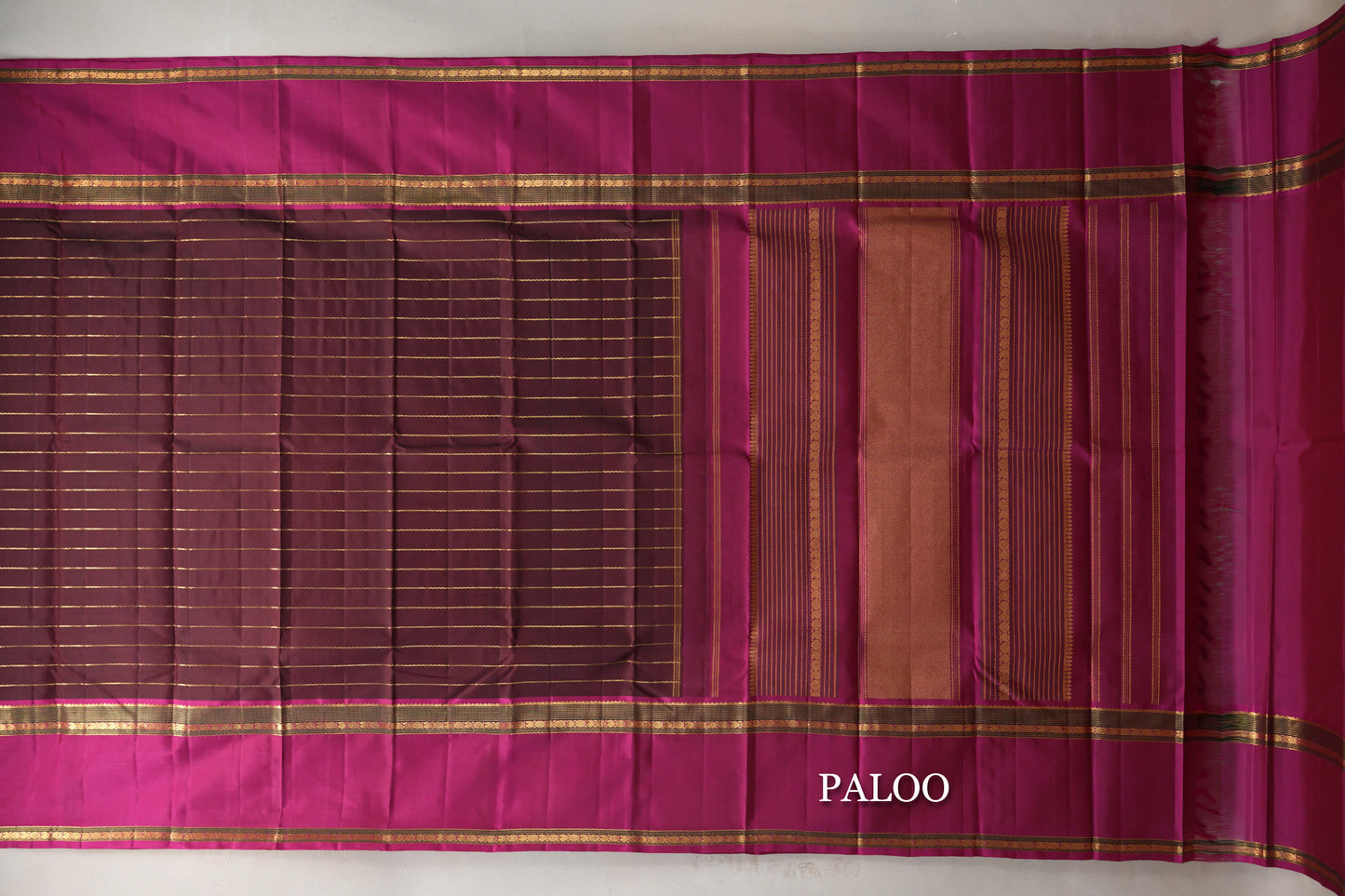 Dark Maroon with Deep Pink Rettai Pettu Borders Vintage Kanjivaram Silk Saree by Shreenivas Silks PSSR019181