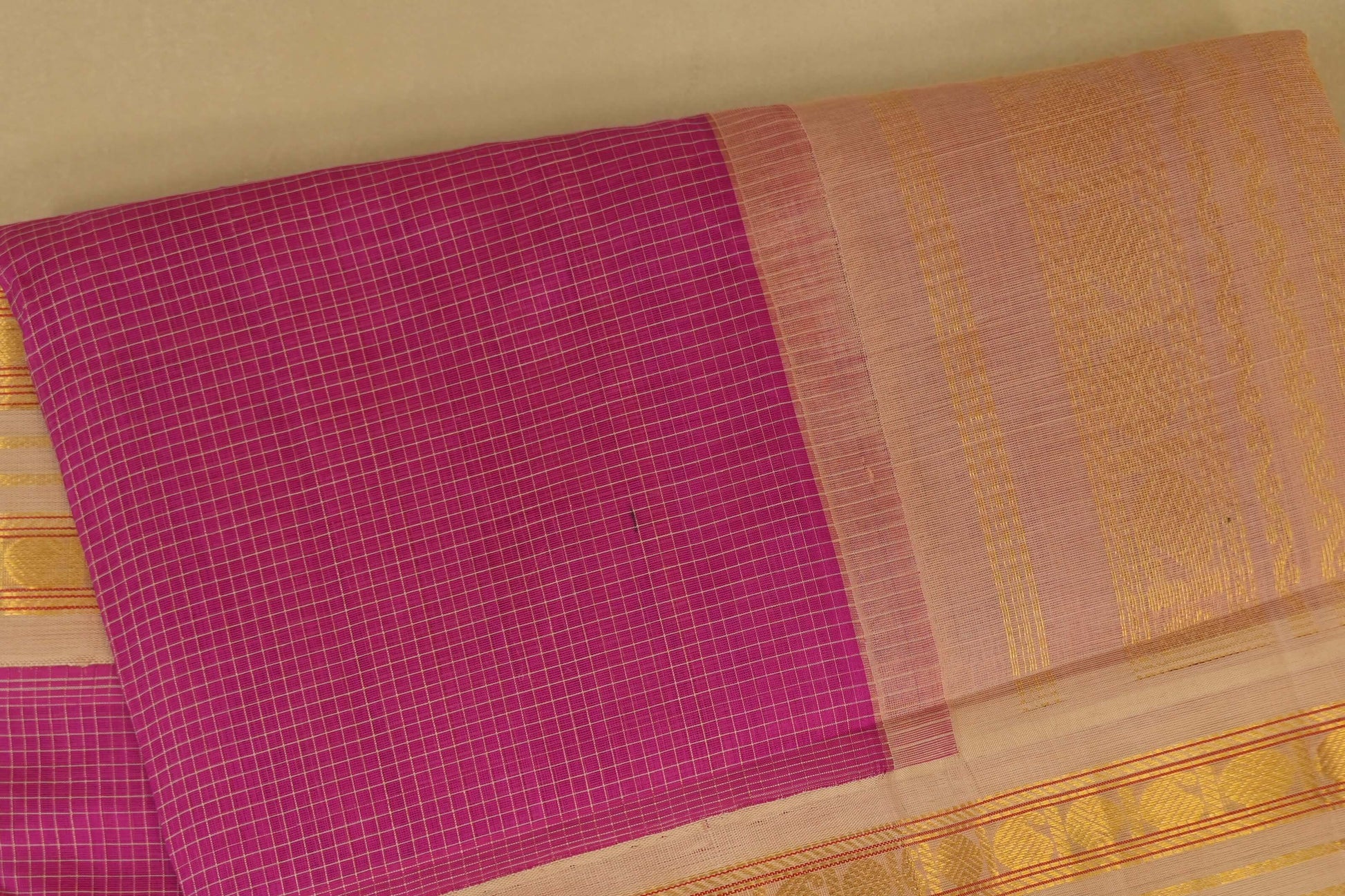 Pink with Half White Borders Silk Cotton Saree body zoom