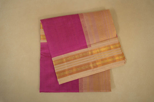 Folded Pink with Half White Borders Silk Cotton Saree