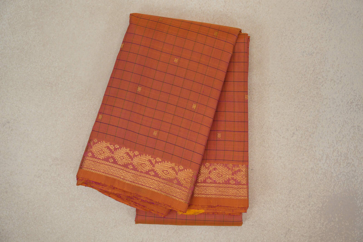 Dual Tone of Yellow and Pink Vintage Kanjivaram Silk Saree by Shreenivas Silks