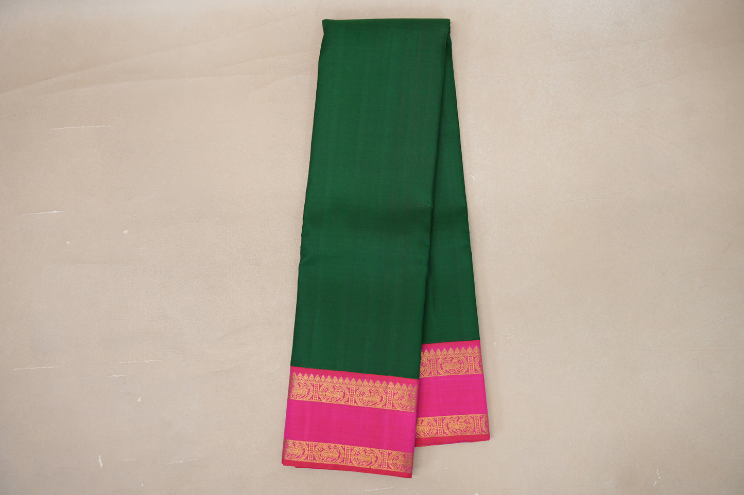 Emerald Green with Bright Pink Rettai Pettu Borders Vintage Kanjivaram Silk Saree by Shreenivas Silks PSSR019182