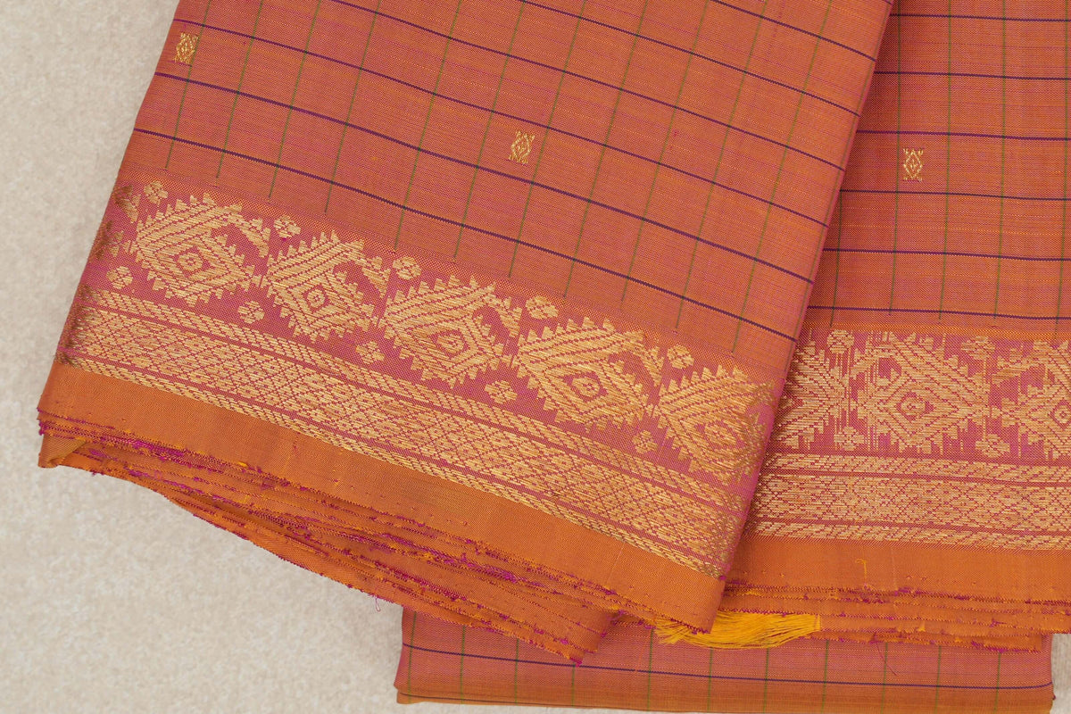 Dual Tone of Yellow and Pink Vintage Kanjivaram Silk Saree by Shreenivas Silks border