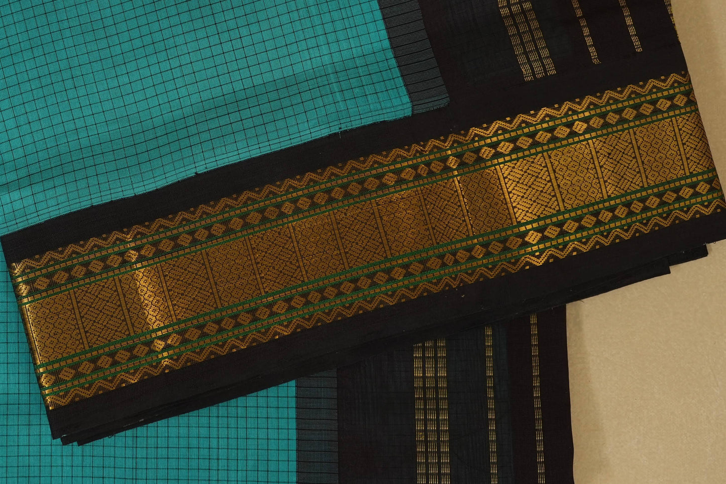 Dark Rama Green Silk Cotton Saree border zoom