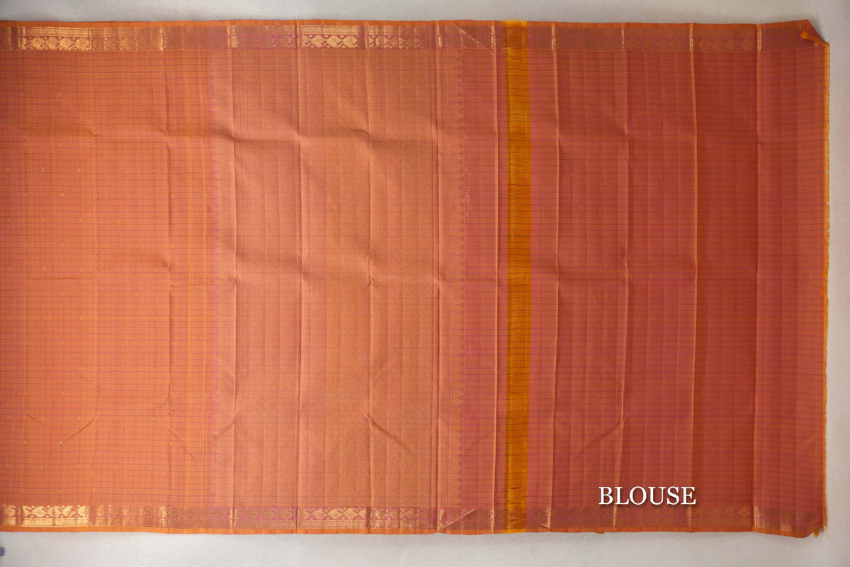 Dual Tone of Yellow and Pink Vintage Kanjivaram Silk Saree by Shreenivas Silks blouse