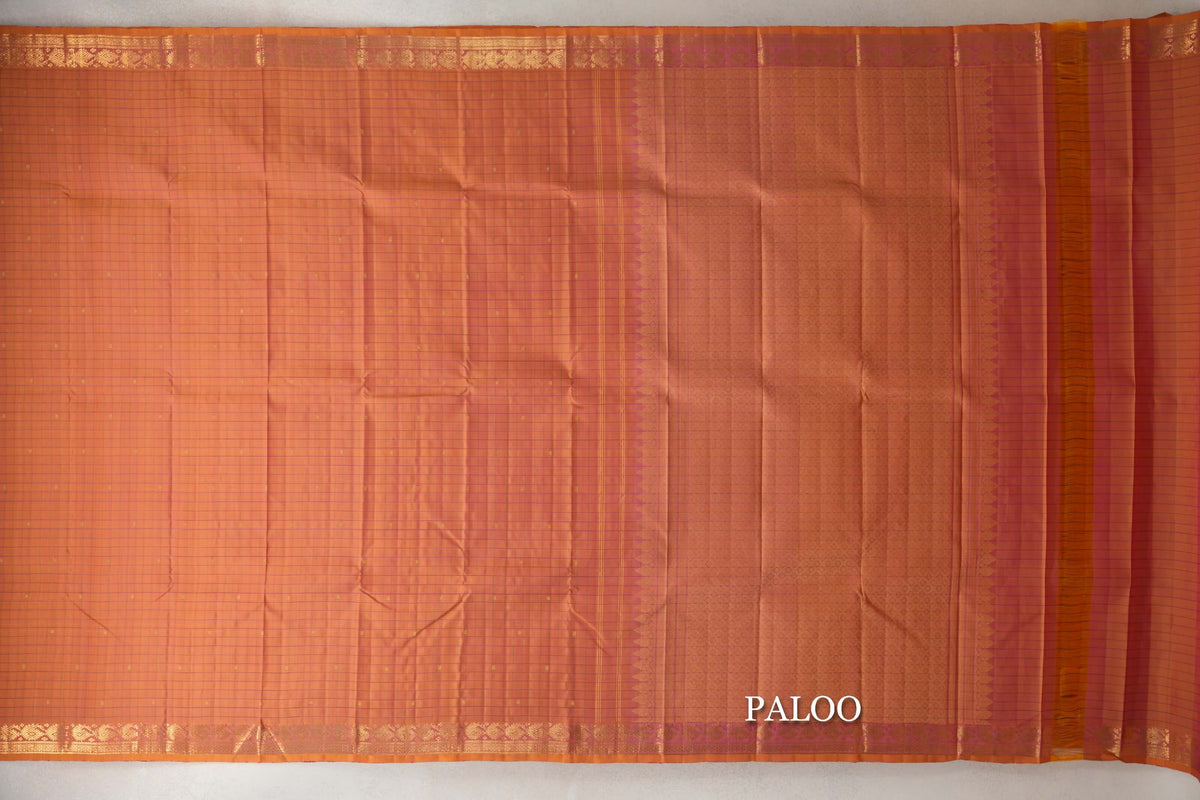 Dual Tone of Yellow and Pink Vintage Kanjivaram Silk Saree by Shreenivas Silks paloo