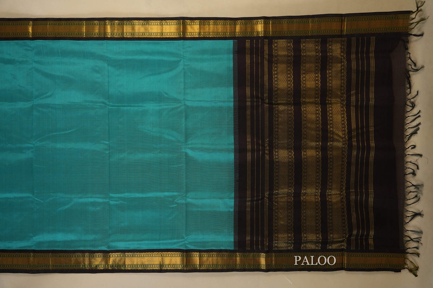 Dark Rama Green with Deep Brown Borders Silk Cotton Saree Paloo
