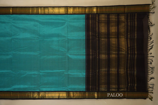 Dark Rama Green with Deep Brown Borders Silk Cotton Saree Paloo