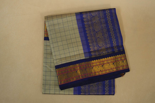 Folded Silver Grey with Dark Blue Borders Silk Cotton Saree