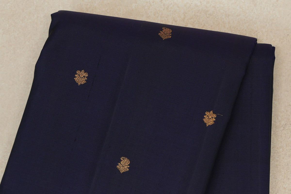 Deep Navy Blue with Deep Magenta Borders with Dark Green Selvedge Vintage Kanjivaram Silk Saree by Shreenivas Silks body