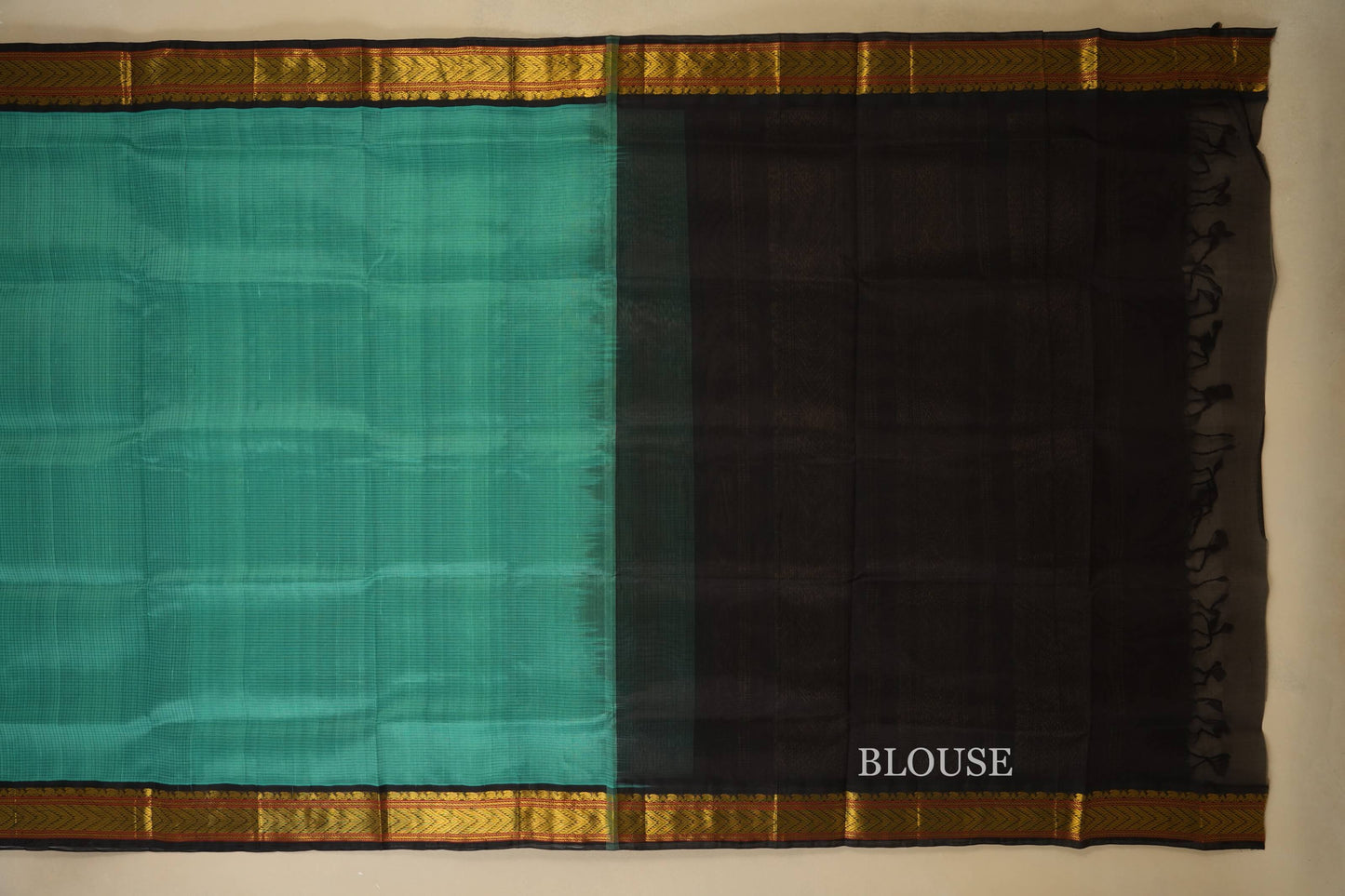 Rexona Green Borders Silk Cotton Saree Blouse