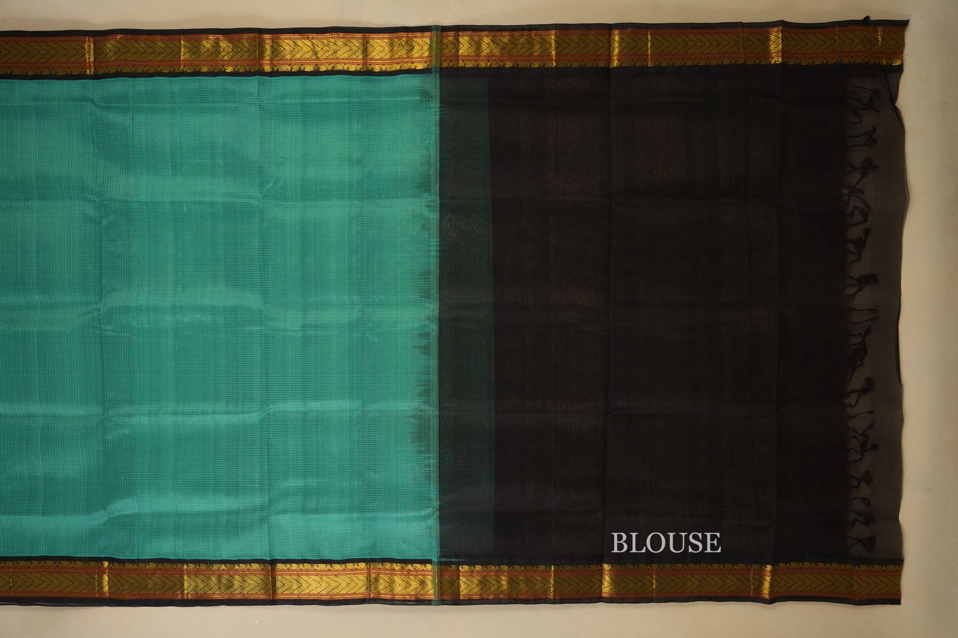 Rexona Green Borders Silk Cotton Saree Blouse