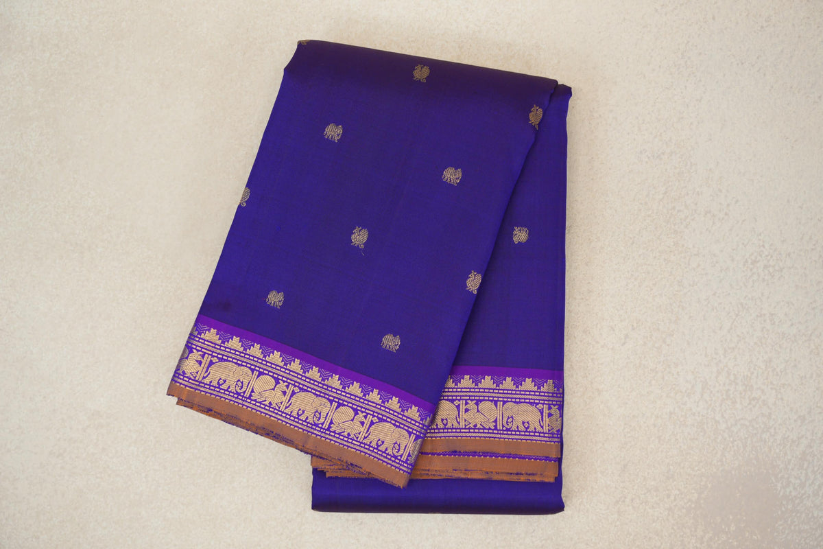 Deep Violet Purple with Violet Purple Borders Vintage Kanjivaram Silk Saree by Shreenivas Silks 