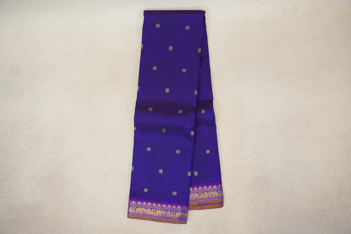 Deep Violet Purple with Violet Purple Borders Vintage Kanjivaram Silk Saree by Shreenivas Silks 