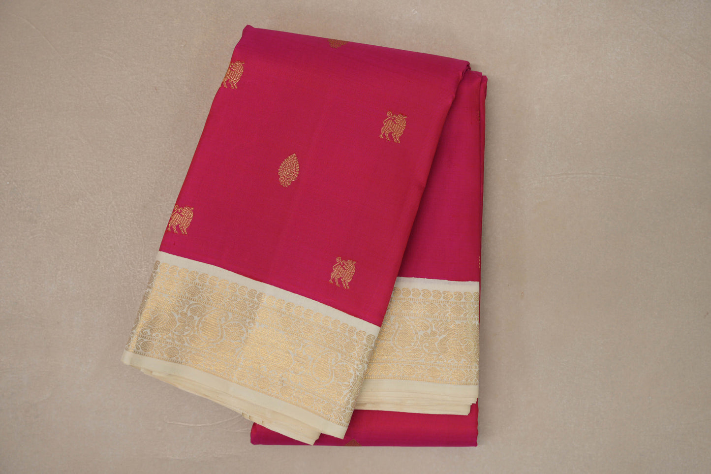 Rani Pink with Cream Borders Vintage Kanjivaram Silk Saree by Shreenivas Silks PSSR019185