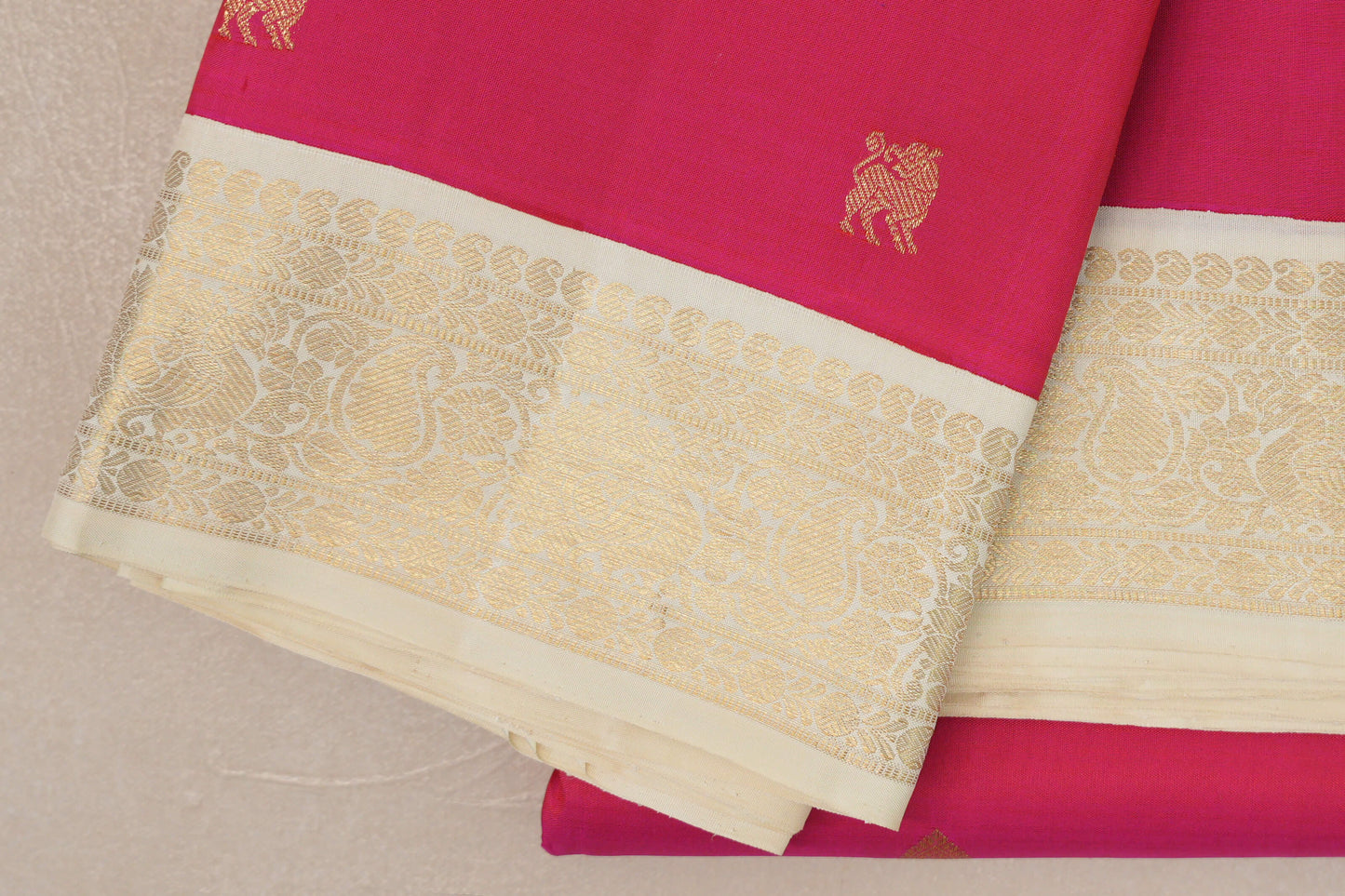 Rani Pink with Cream Borders Vintage Kanjivaram Silk Saree by Shreenivas Silks PSSR019185