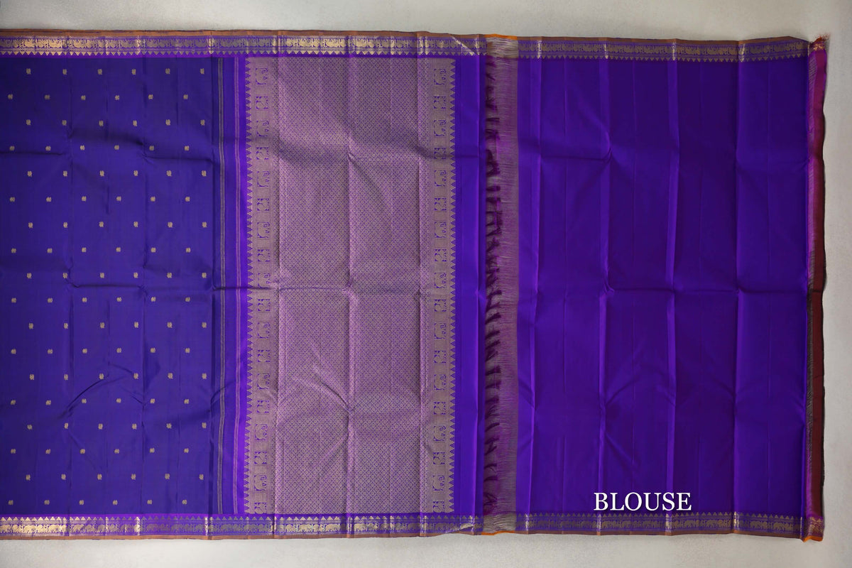 Deep Violet Purple with Violet Purple Borders Vintage Kanjivaram Silk Saree by Shreenivas Silks blouse