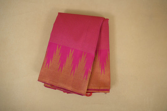 Pink Zari Checks Kanjivaram Silk Saree