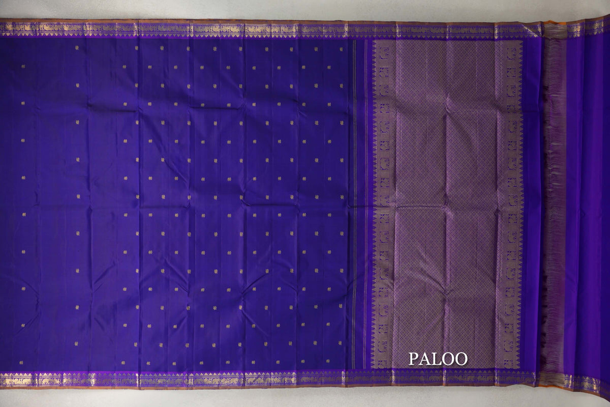 Deep Violet Purple with Violet Purple Borders Vintage Kanjivaram Silk Saree by Shreenivas Silks paloo
