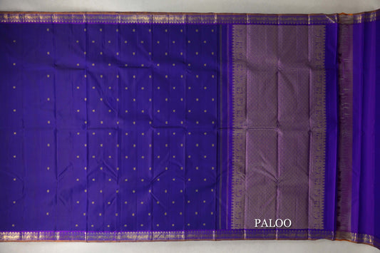 Deep Violet Purple with Violet Purple Borders Vintage Kanjivaram Silk Saree by Shreenivas Silks paloo