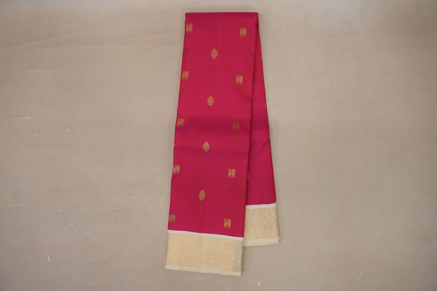 Rani Pink with Cream Borders Vintage Kanjivaram Silk Saree by Shreenivas Silks PSSR019185