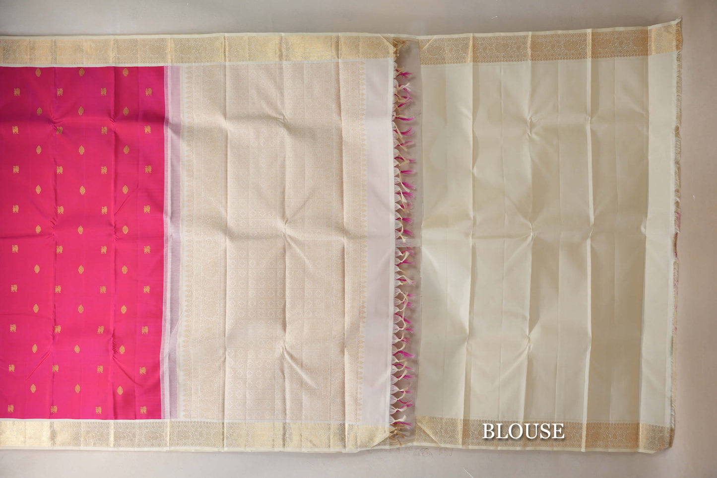 Rani Pink with Cream Borders Vintage Kanjivaram Silk Saree by Shreenivas Silks PSSR019185