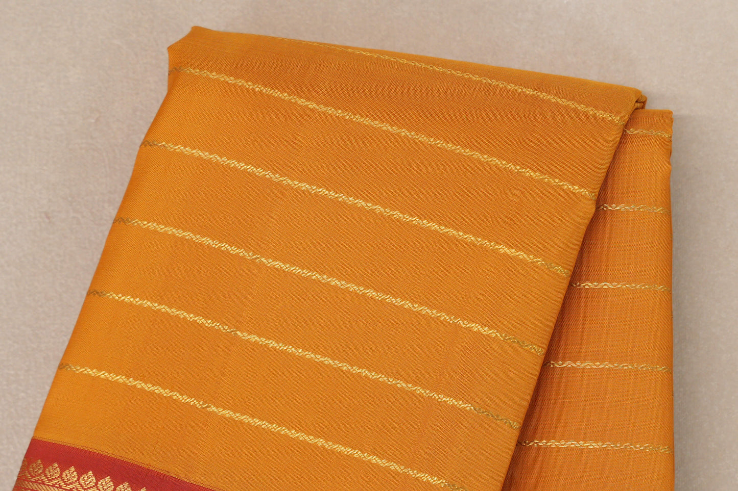 Mango Yellow with Reddish Orange Borders Vintage Kanjivaram Silk Saree by Shreenivas Silks PSSR019186