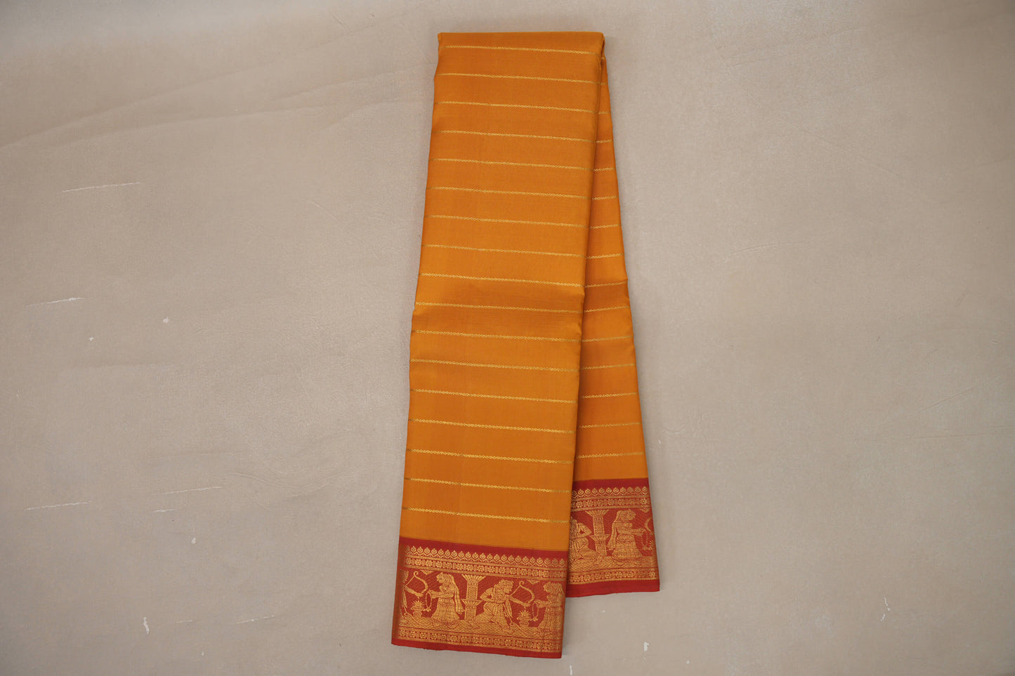 Mango Yellow with Reddish Orange Borders Vintage Kanjivaram Silk Saree by Shreenivas Silks PSSR019186