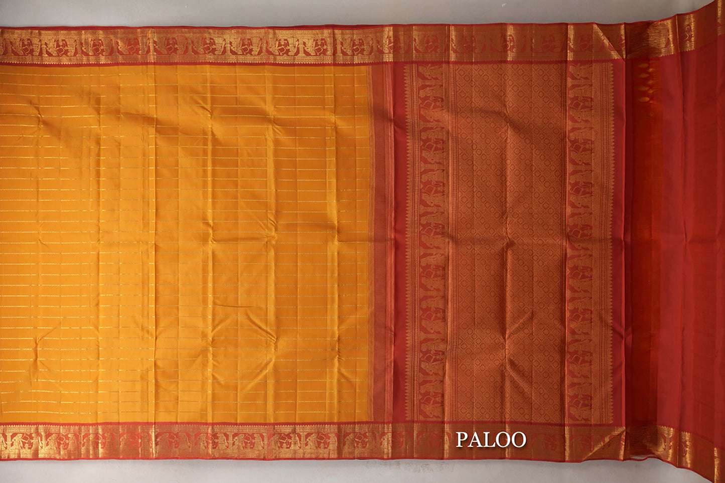 Mango Yellow with Reddish Orange Borders Vintage Kanjivaram Silk Saree by Shreenivas Silks PSSR019186