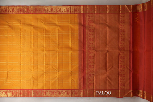 Mango Yellow with Reddish Orange Borders Vintage Kanjivaram Silk Saree