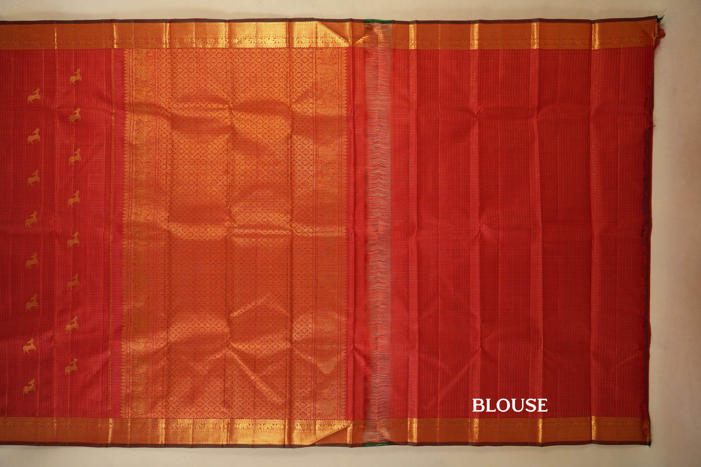 Chilli Red Zari Checks Kanjivaram Silk Saree blouse