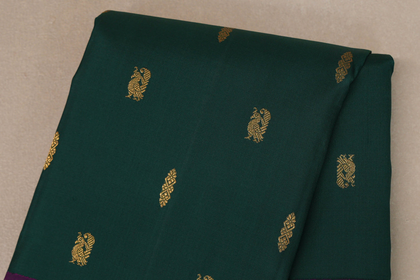 Deep Green with Deep Violet Borders Vintage Kanjivaram Silk Saree by Shreenivas Silks PSSR019190