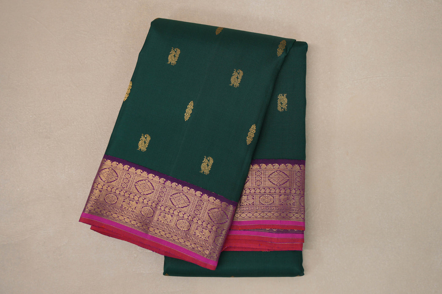Deep Green with Deep Violet Borders Vintage Kanjivaram Silk Saree by Shreenivas Silks PSSR019190