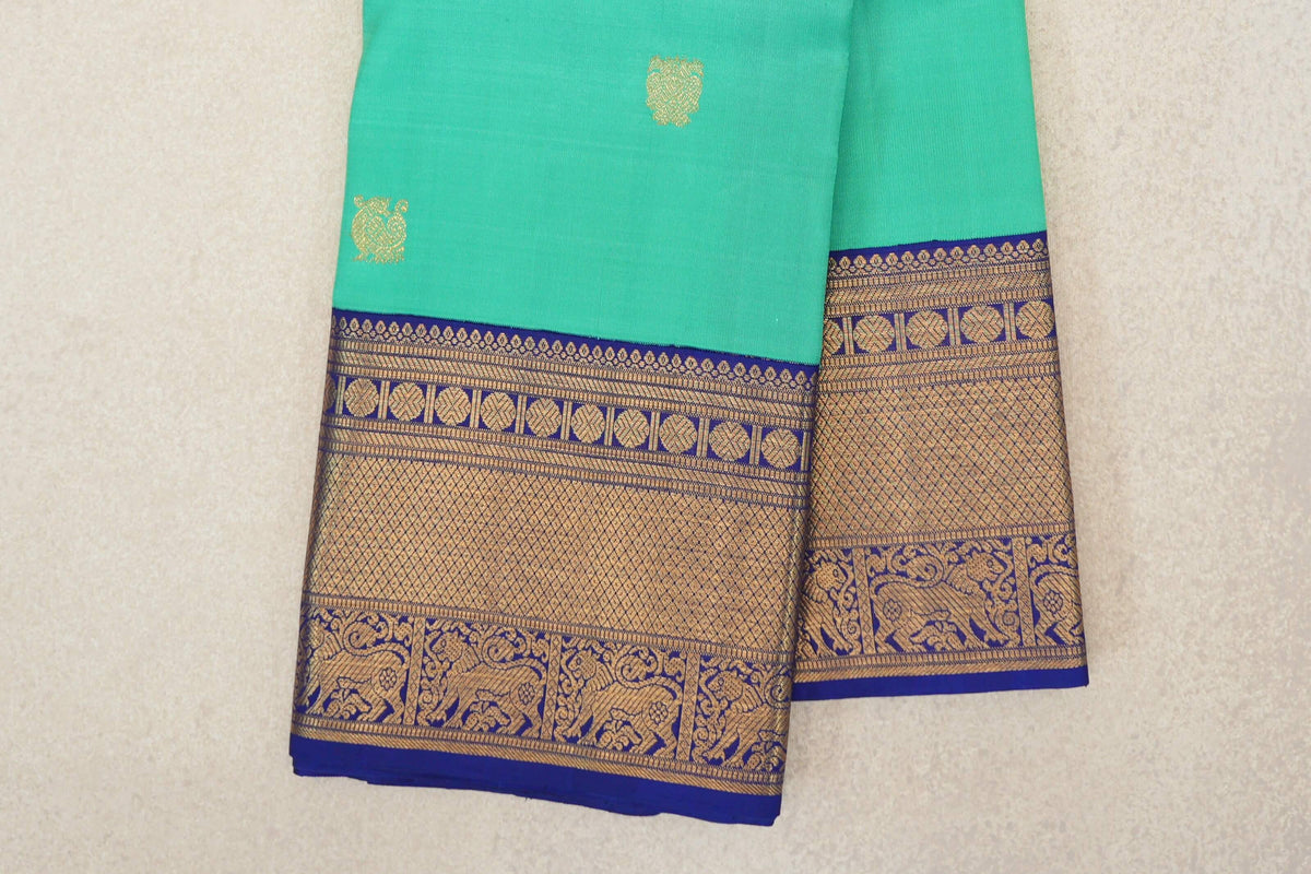 Aqua Green Vintage Kanjivaram Silk Saree border