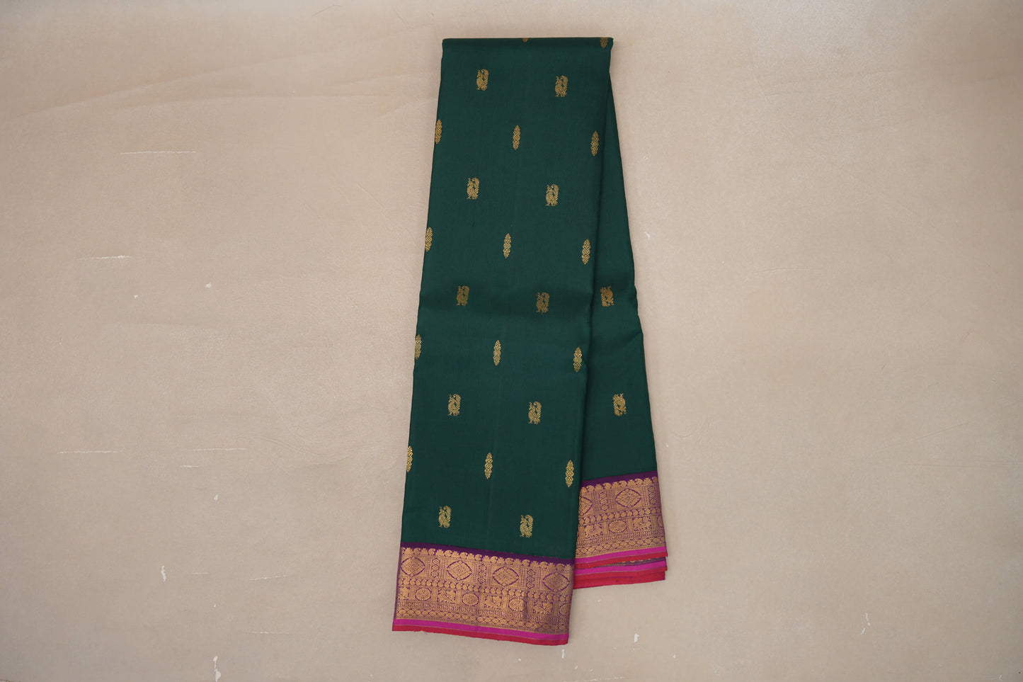Deep Green with Deep Violet Borders Vintage Kanjivaram Silk Saree by Shreenivas Silks PSSR019190