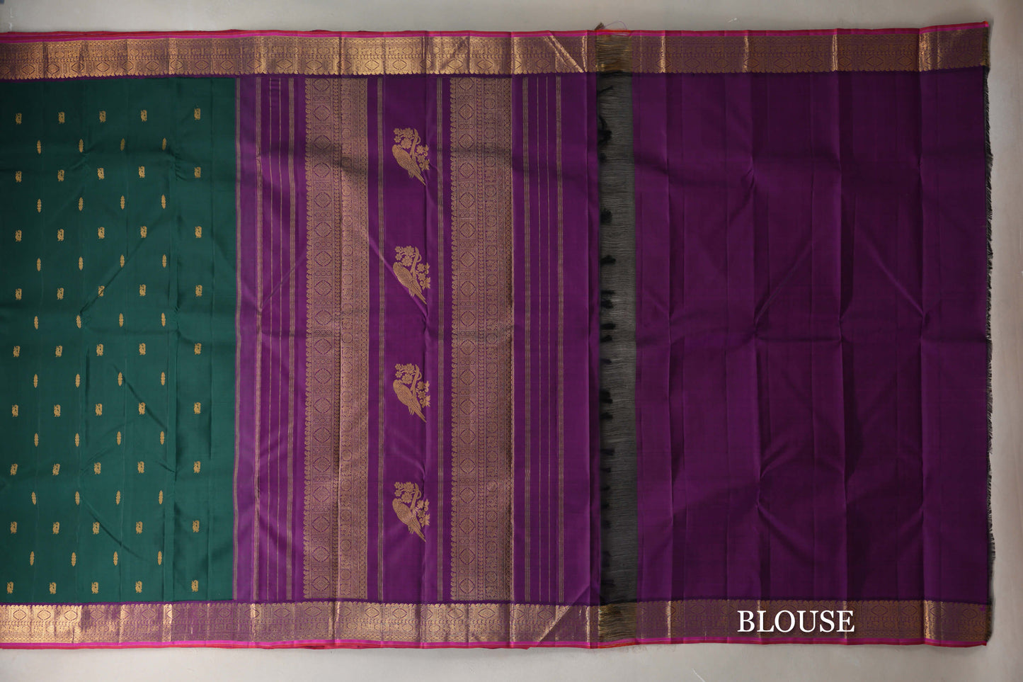 Deep Green with Deep Violet Borders Vintage Kanjivaram Silk Saree by Shreenivas Silks PSSR019190