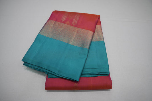Pinkish orange light weight kanchipuram silk saree