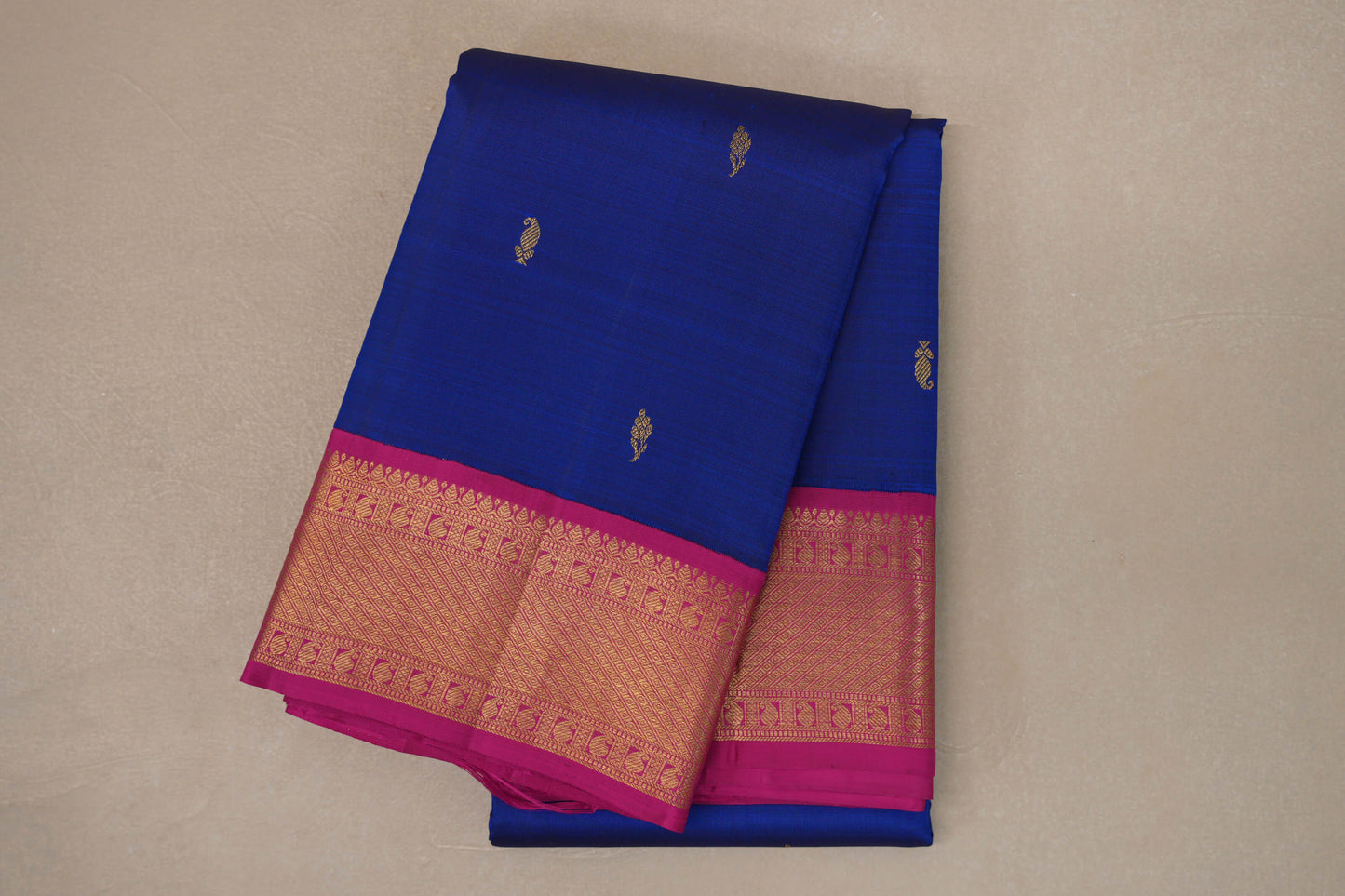 Royal Blue with Bright Pink Borders Vintage Kanjivaram Silk Saree by Shreenivas Silks PSSR019191
