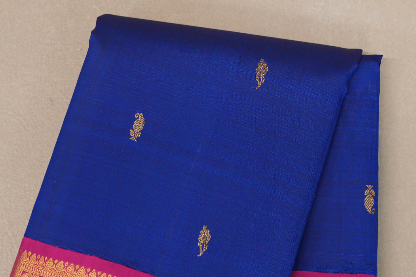 Royal Blue with Bright Pink Borders Vintage Kanjivaram Silk Saree by Shreenivas Silks PSSR019191