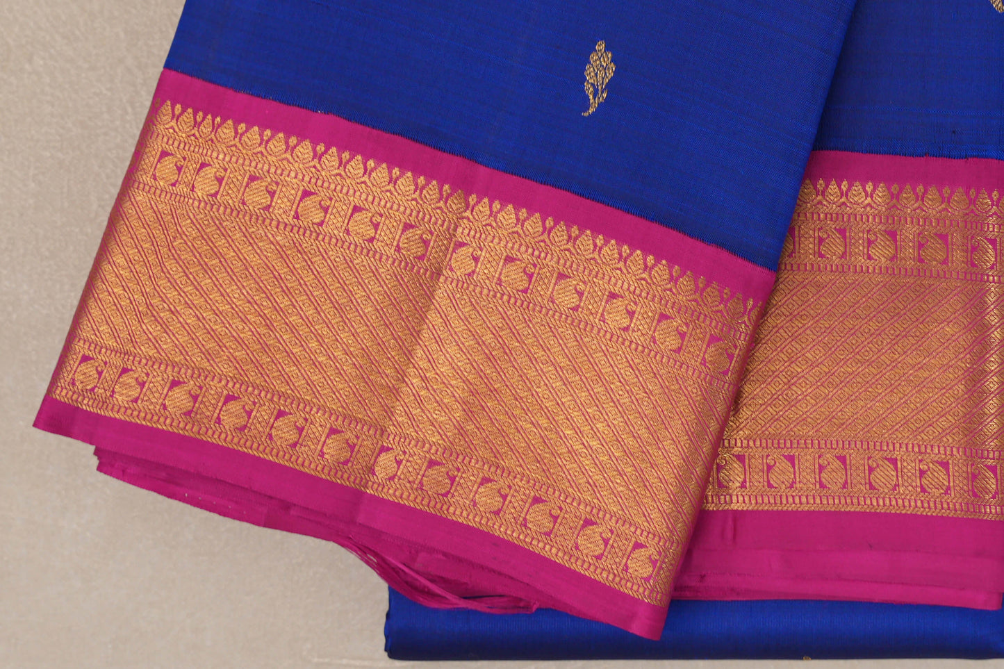 Royal Blue with Bright Pink Borders Vintage Kanjivaram Silk Saree by Shreenivas Silks PSSR019191