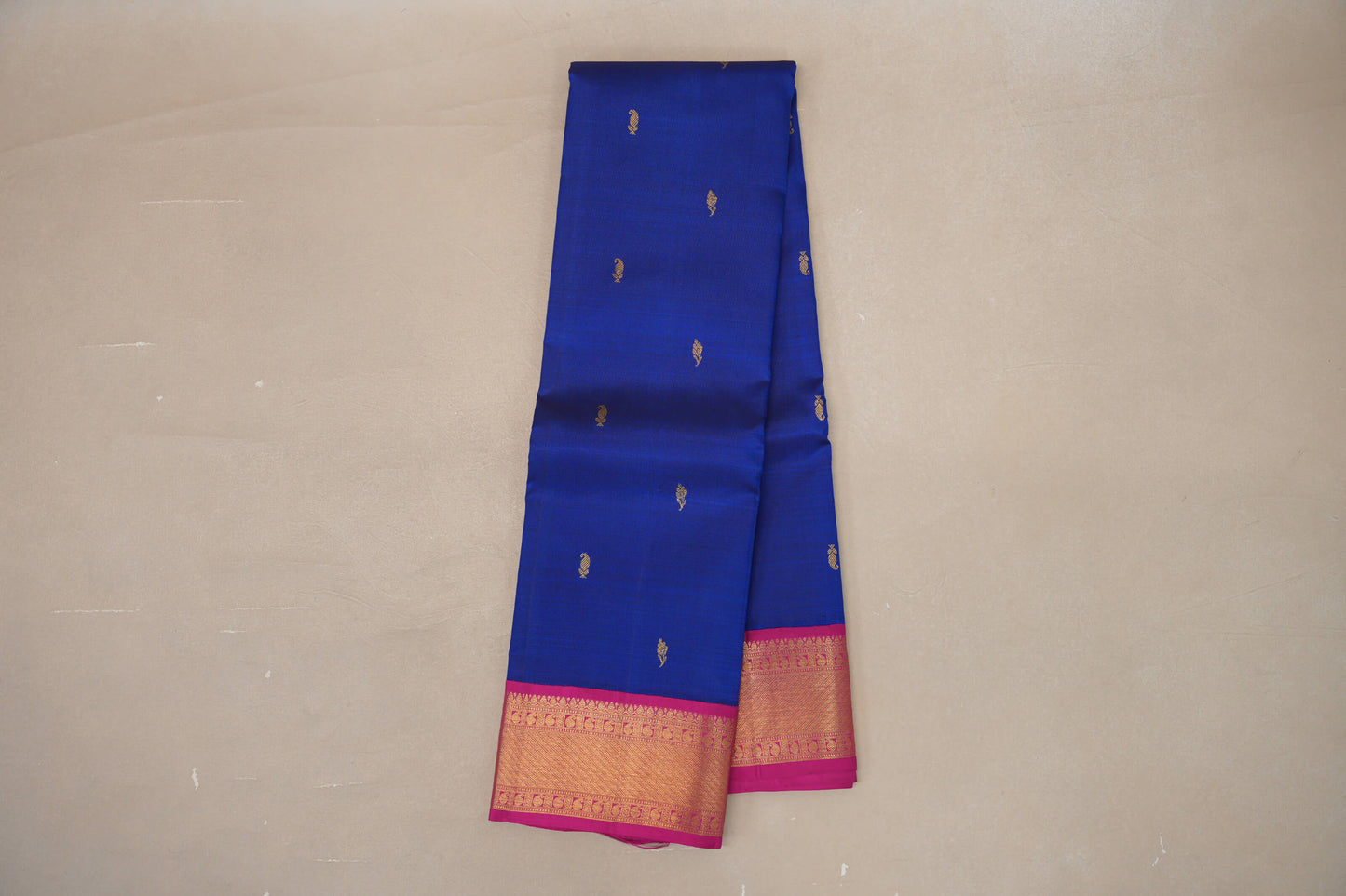 Royal Blue with Bright Pink Borders Vintage Kanjivaram Silk Saree by Shreenivas Silks PSSR019191