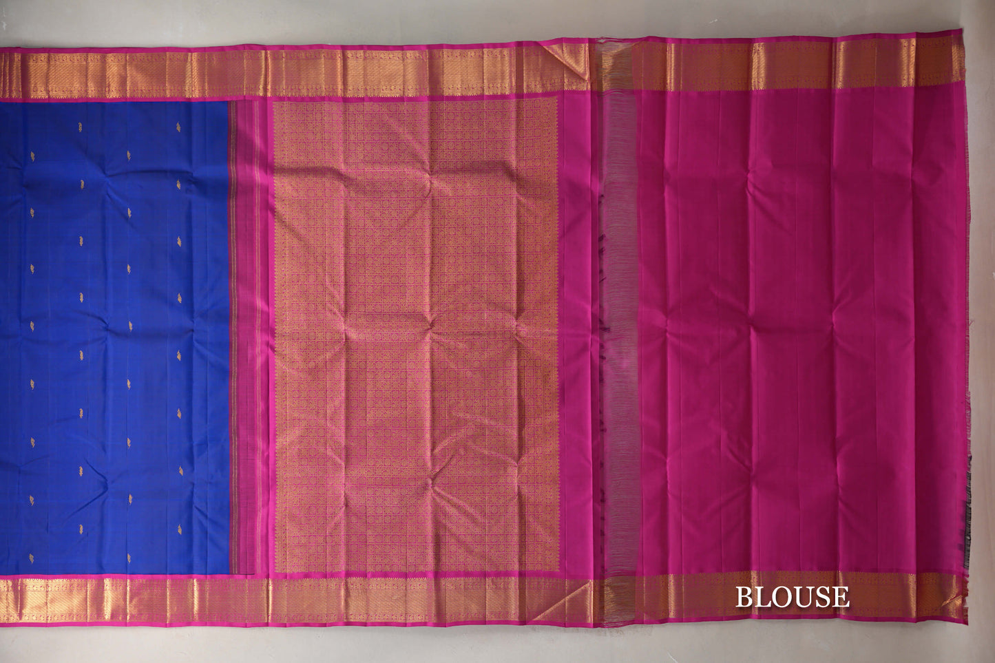 Royal Blue with Bright Pink Borders Vintage Kanjivaram Silk Saree by Shreenivas Silks PSSR019191