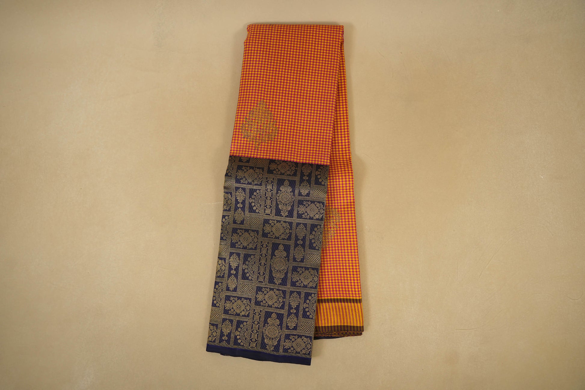 Online Multi Color Checks with Navy Blue Borders Kanjivaram Silk Saree
