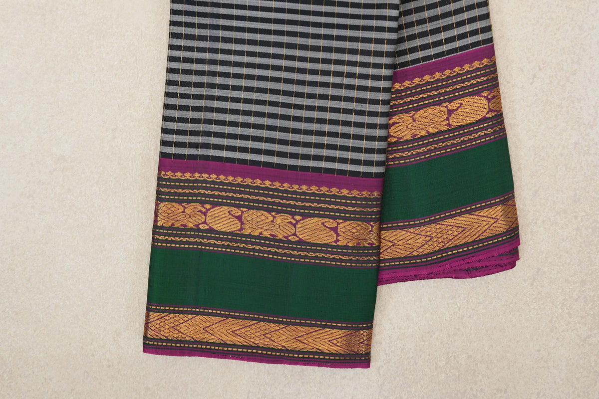 Black with Silver Grey Vintage Kanjivaram Silk Saree border