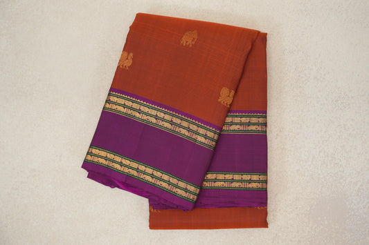 Rust Orange with Deep Violet Rettai Pettu Borders Vintage Kanjivaram Silk Saree