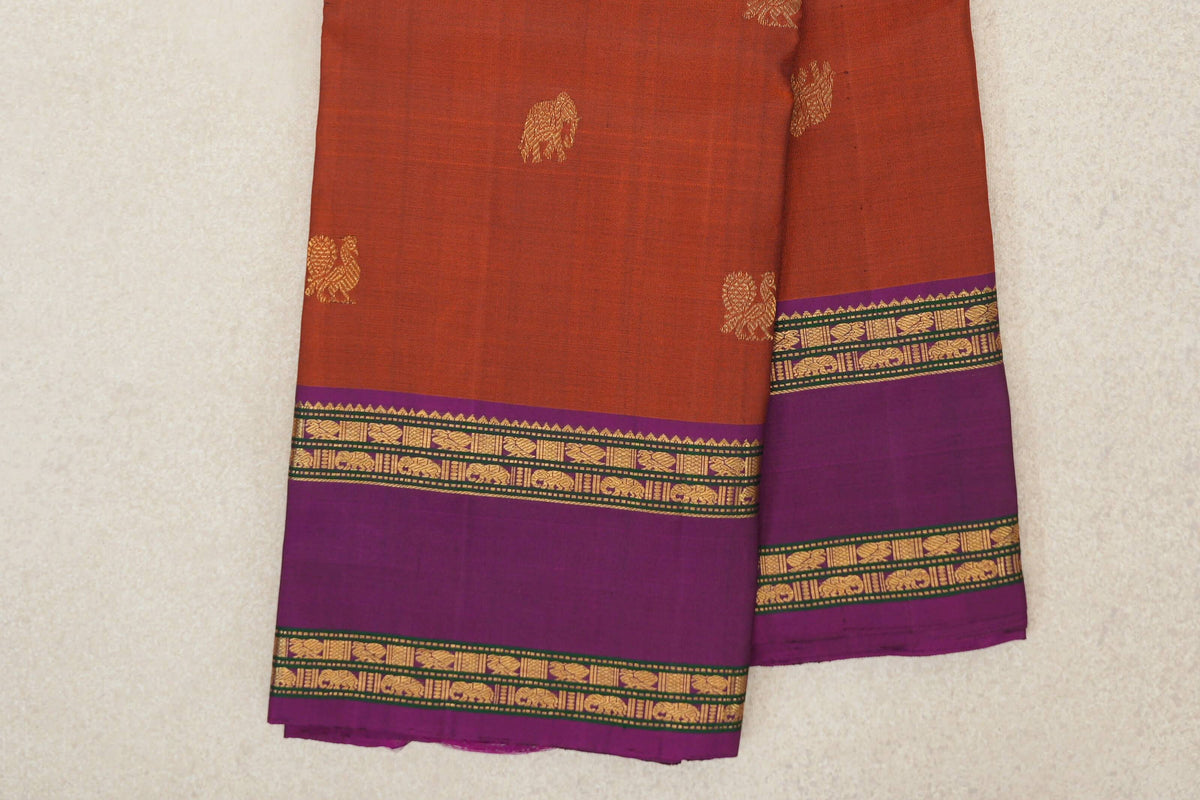 Rust Orange Vintage Kanjivaram Silk Saree border