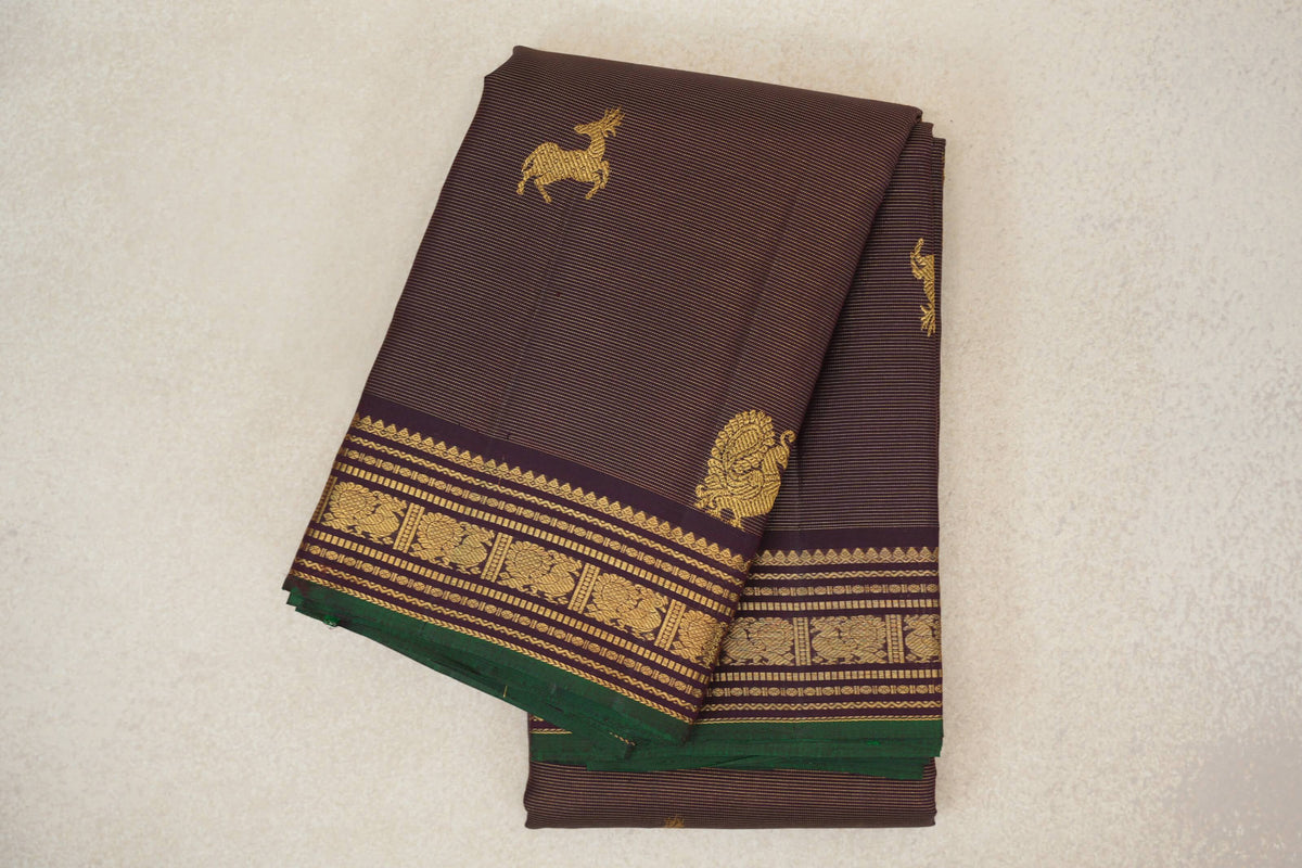 Deep Plum Brown Vaira Oosi Vintage Kanjivaram Silk Saree 